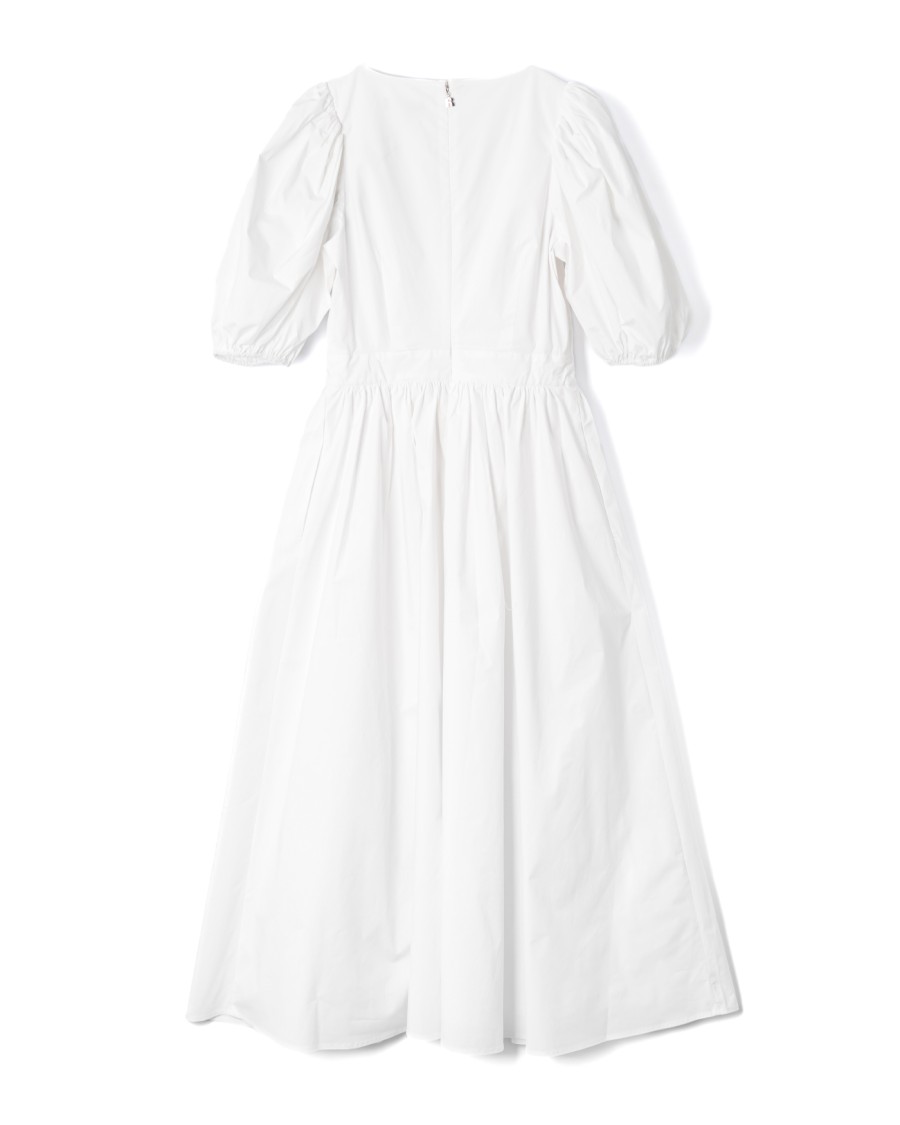 Rotate Birger Christensen Rotate Puff Sleeve Midi Dress With V-neckline In White