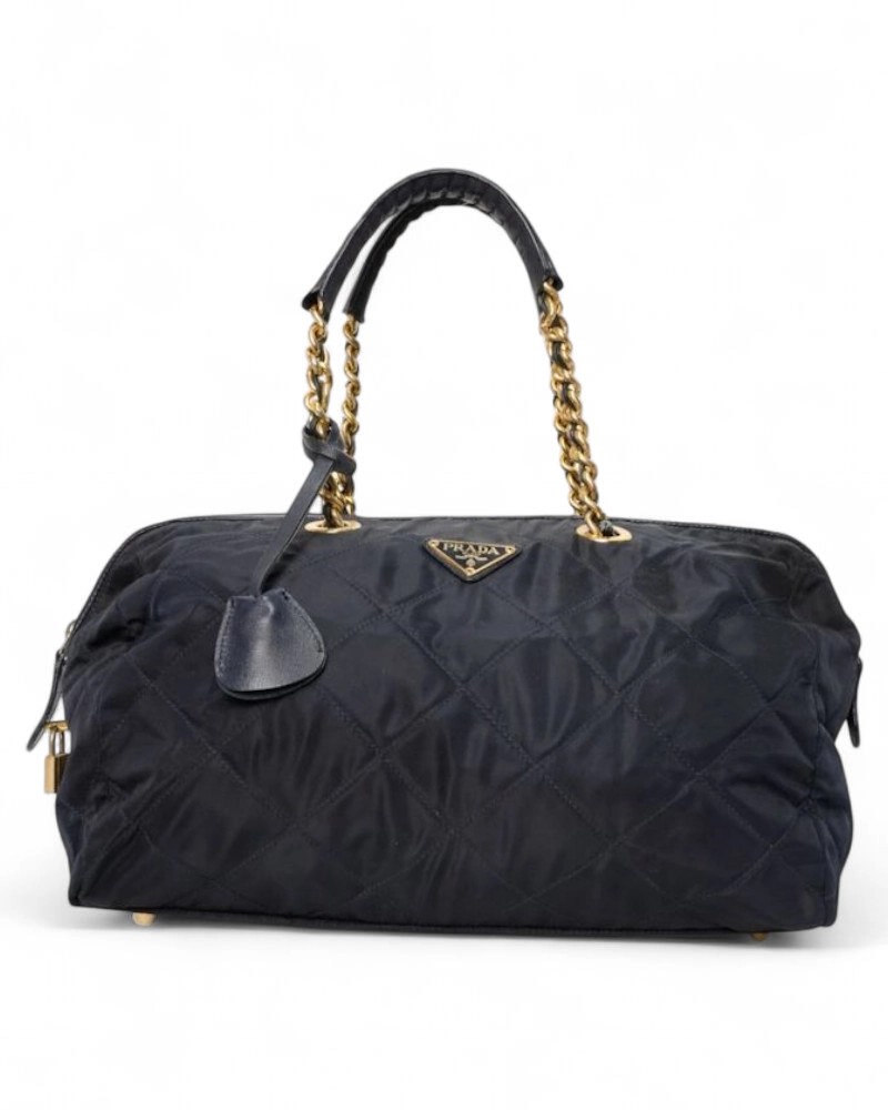Prada Shopper Large Quilted Fabric Blue