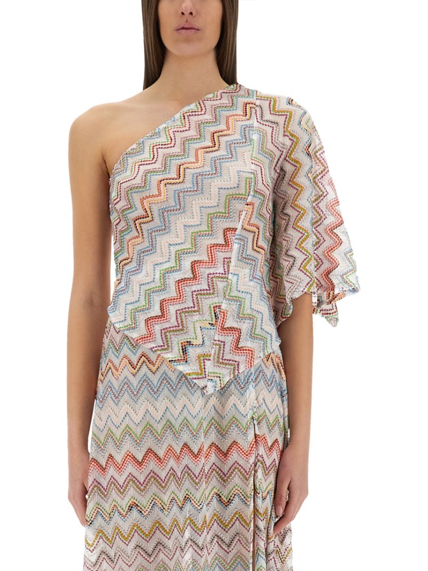 Shop Missoni One-shoulder Top With 3d Lamé Zig Zags In Multicolor