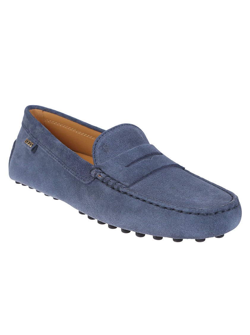 Tod's Moccasin-style Leather Loafers With Rubber Studded Sole In Gray