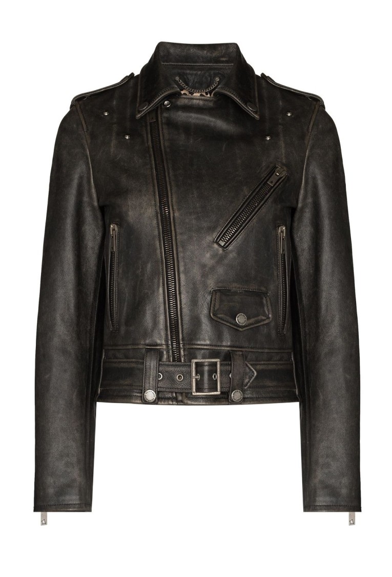 Golden Goose Leather Biker Jacket Clothing In Black