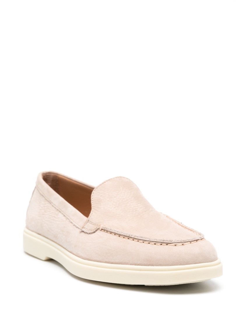 Santoni Closed-design Pink Leather Loafers With Plush Lining In Pink