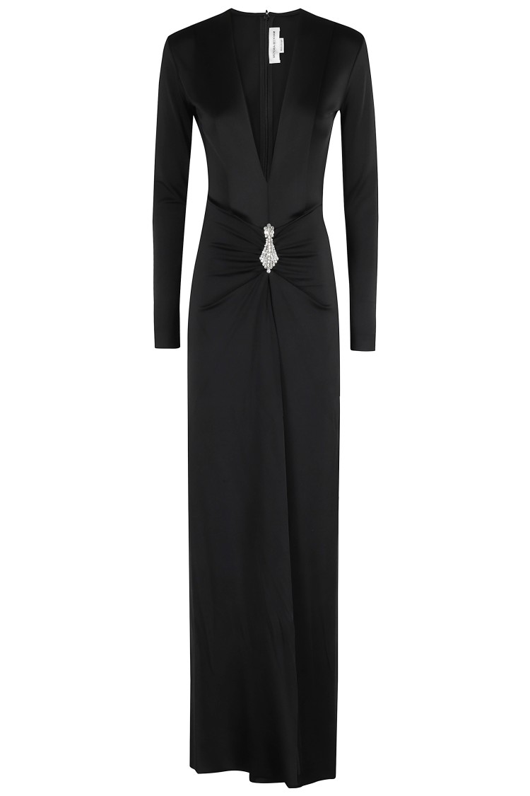 Victoria Beckham Crystal-embellished Stretch-satin Gown In Black