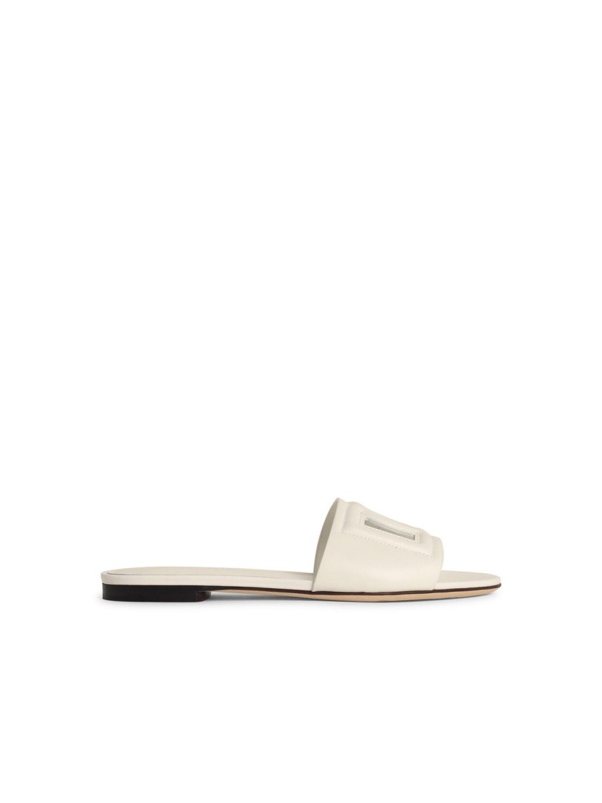 Shop Dolce & Gabbana White Leather Slippers