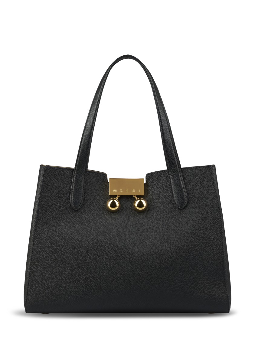 Marni Structured Black Handbag With Textured Finish In Black