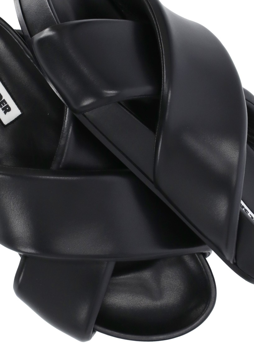 Jil Sander Black Leather Padded Slipper With Cross-straps In Black