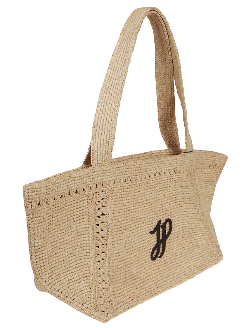 Patou Structured Raffia Tote Bag With Intricate Detailing