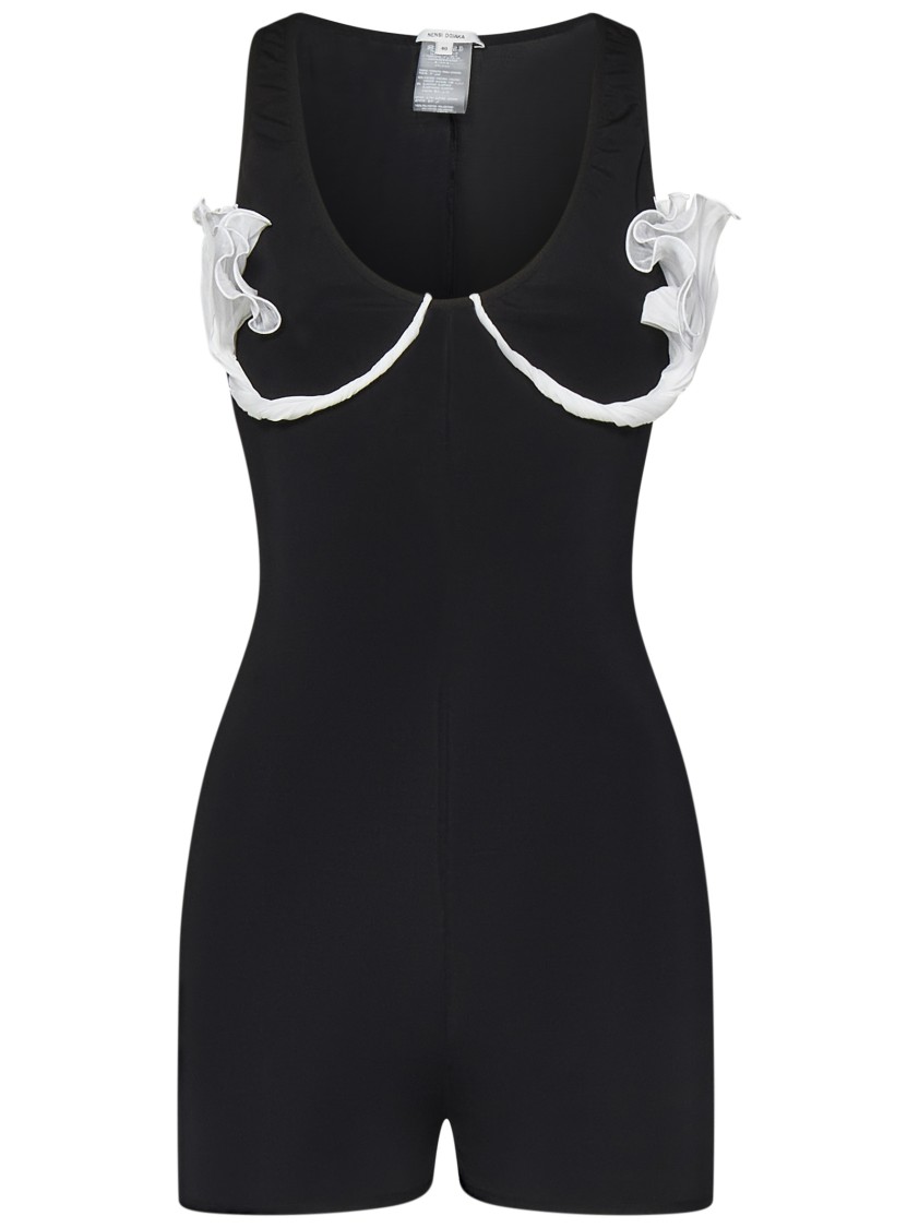 Nensi Dojaka Black Jumpsuit With 3d Floral Appliqués