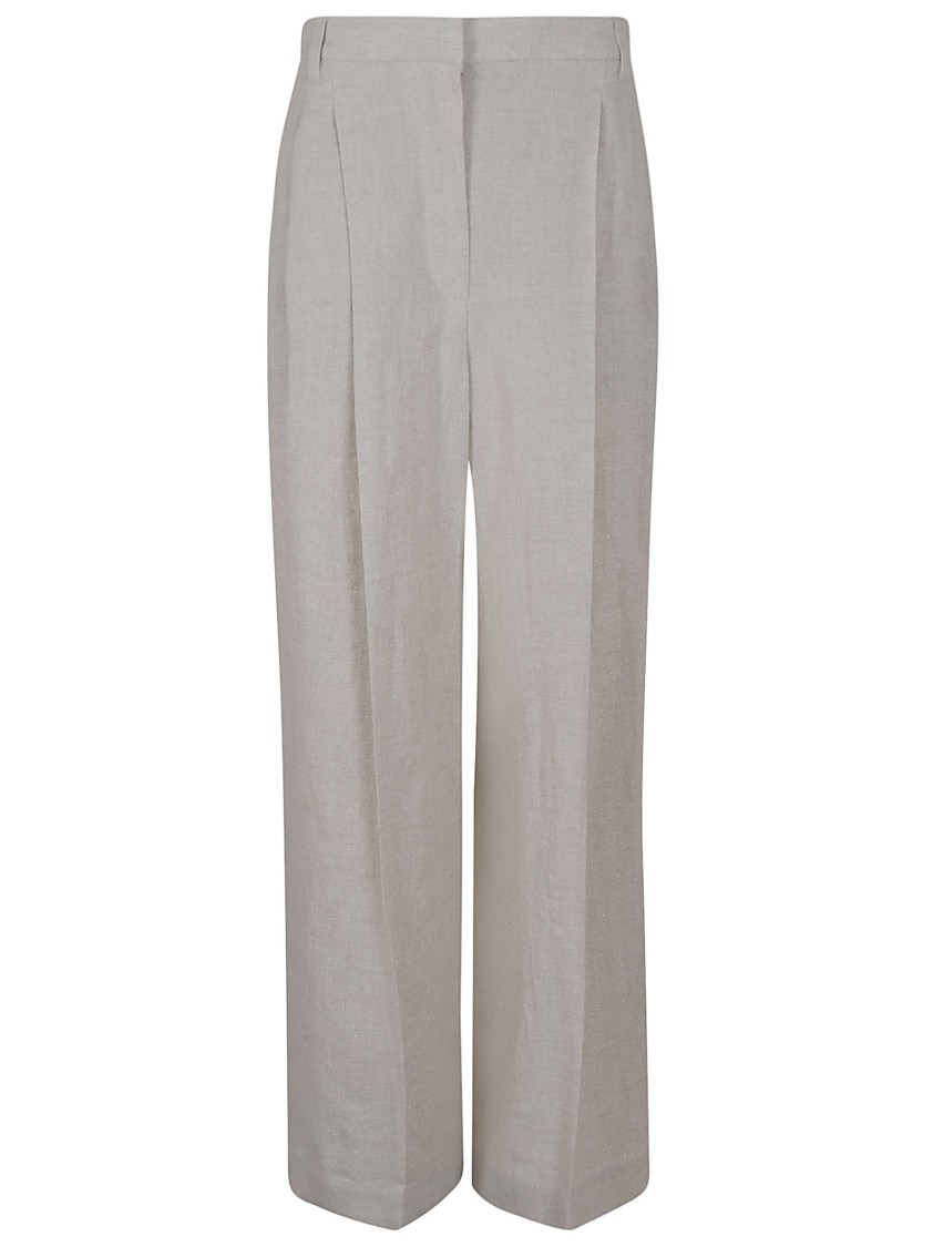Brunello Cucinelli Wide Trousers With Double Tailored Pleats In Neutrals