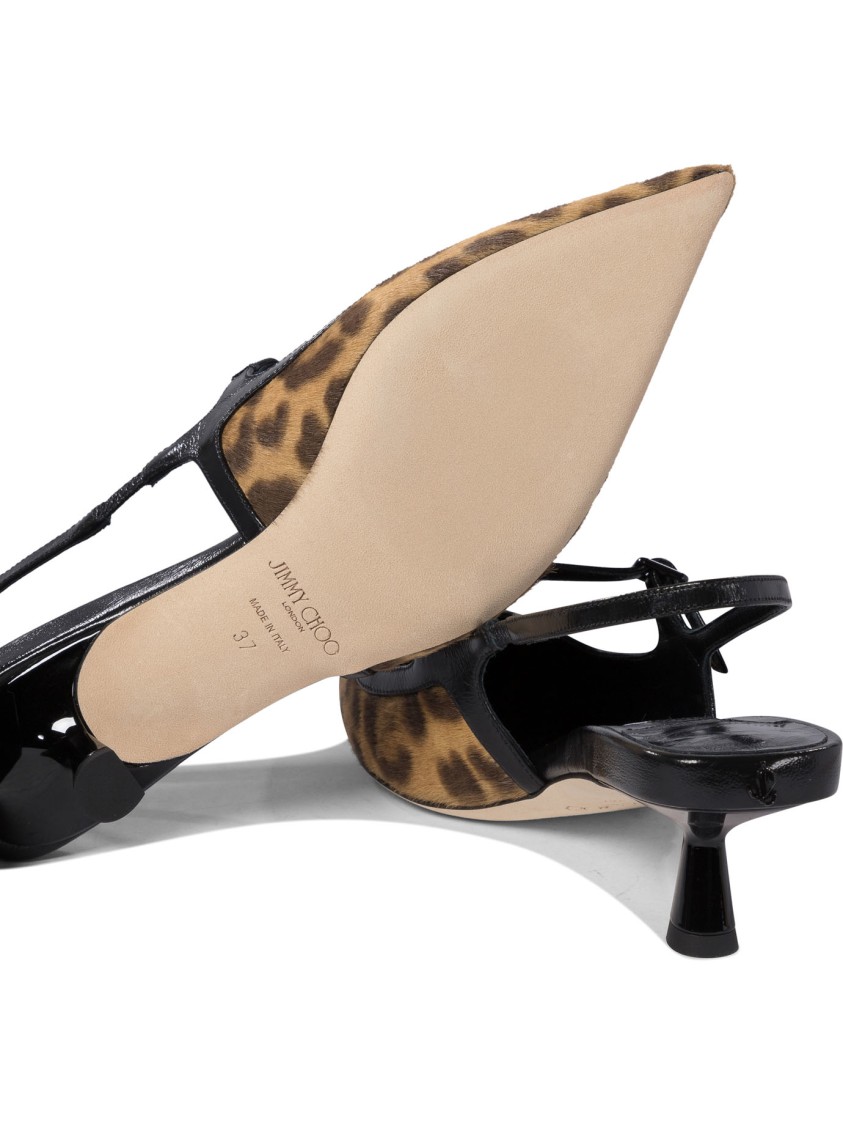 Jimmy Choo Leopard Print Leather Heeled Shoes In Black