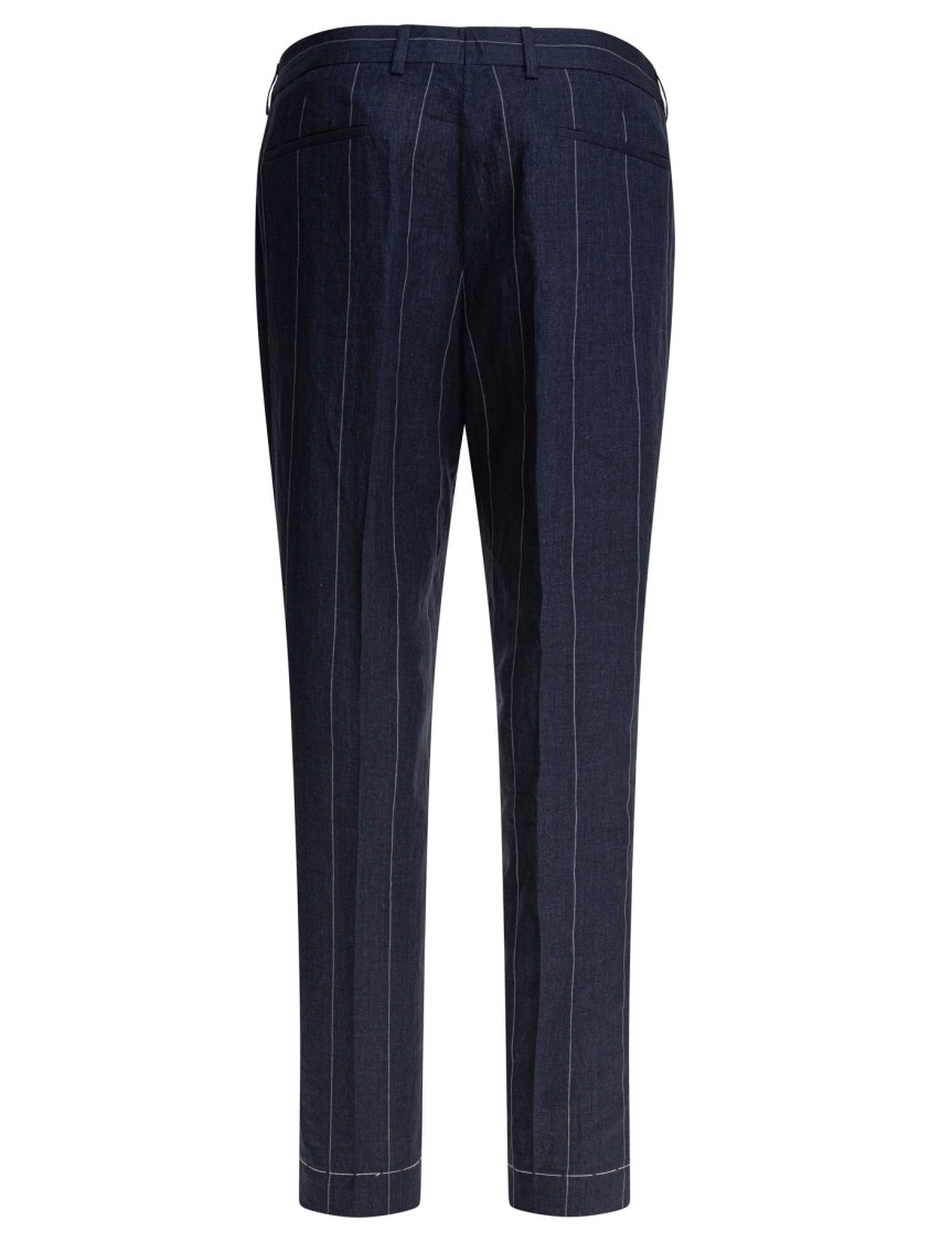 Brunello Cucinelli Tailored Linen Trousers With Subtle Pinstripes In Black