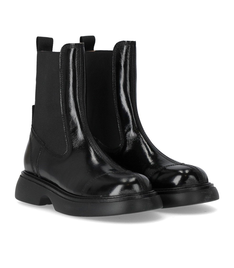 Ganni Black Naplack Mid Chelsea Boot In Black