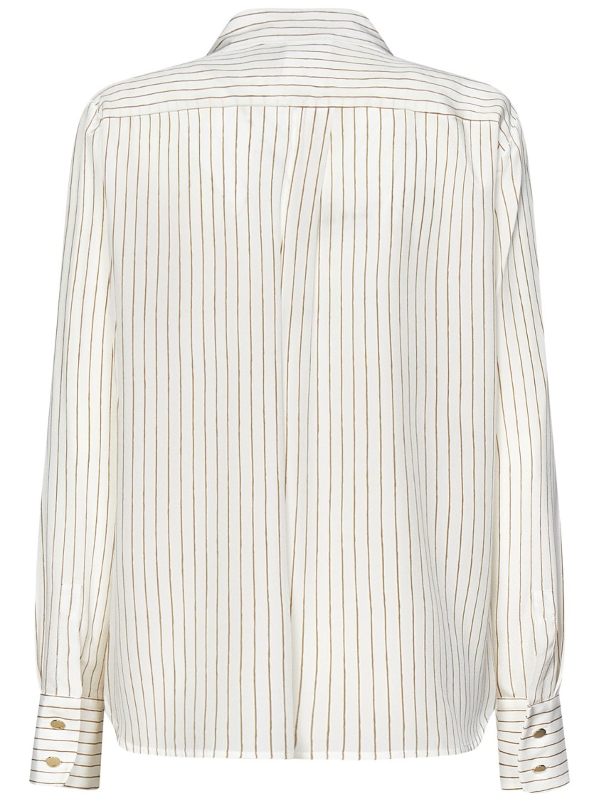Max Mara Refined Ivory Silk Shirt With Subtle Beige Stripes In White