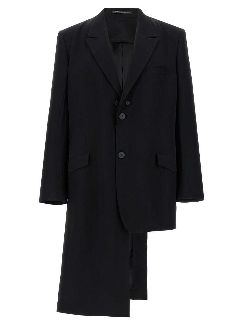 Yohji Yamamoto Asymmetrical Blazer Longline Notched Lapels In Black
