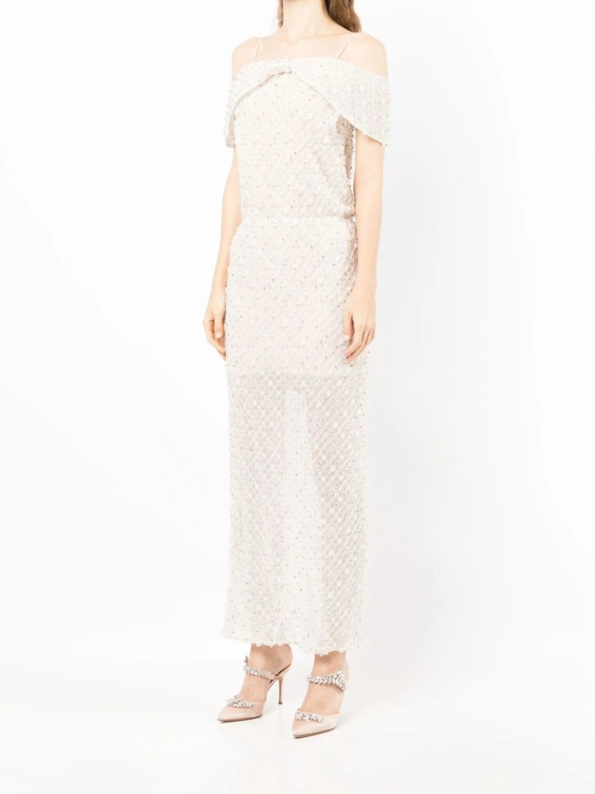 オールインワン・サロペット Saiid Kobeisy Off-White Lace Dress With Blouson Top And Back Saiid Kobeisy Off-White Lace Dress With Blouson Top And Back