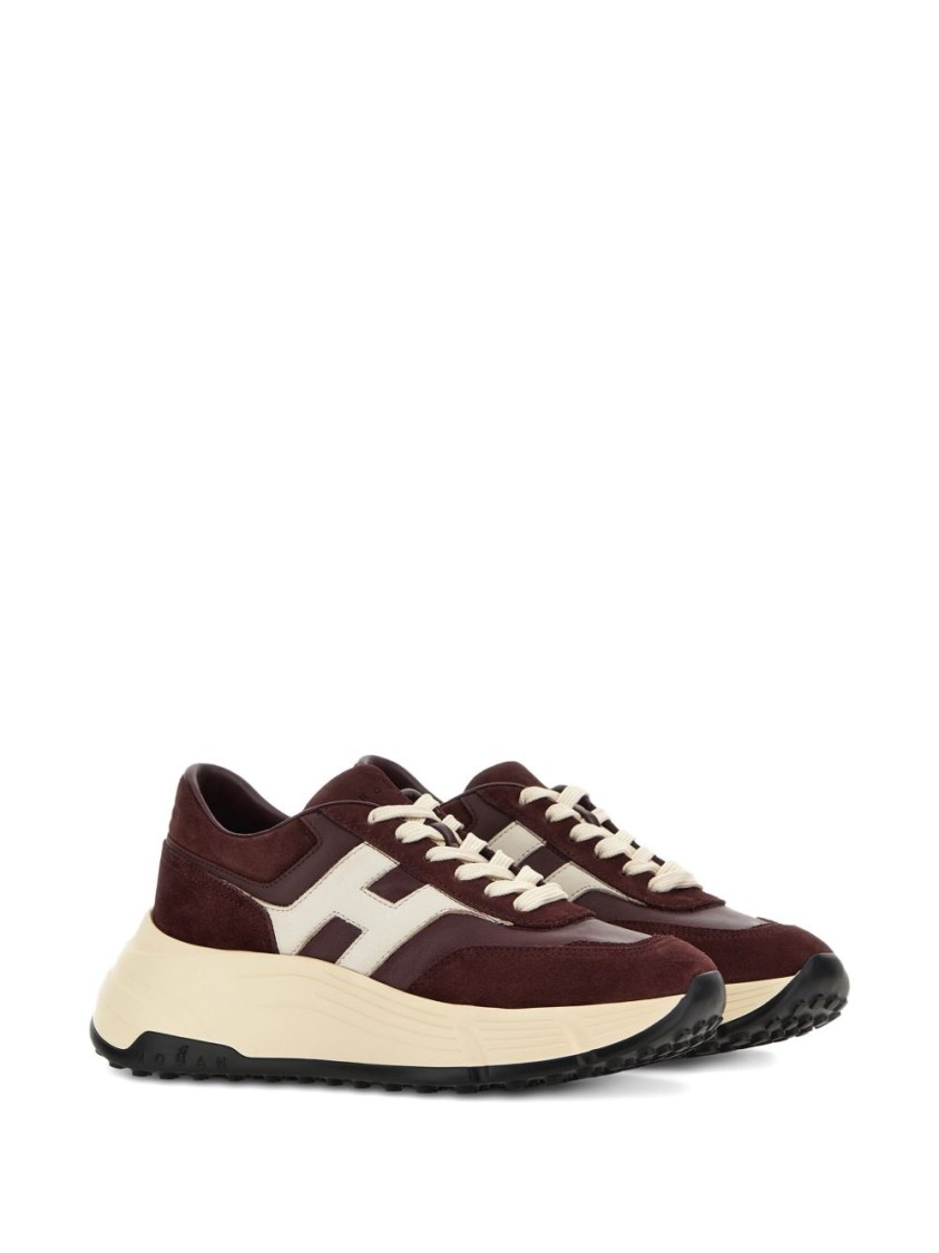 Hogan Suede And Nappa Leather Sneakers With Contrast Panel In Neutral