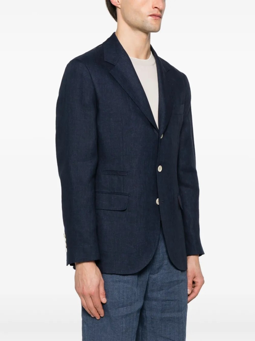 Brunello Cucinelli Navy Deconstructed Jacket With Tailored Silhouette In Blue