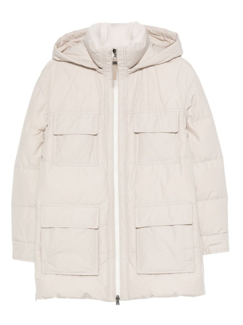 Brunello Cucinelli Nylon And Cotton Hooded Down Jacket In Neutral