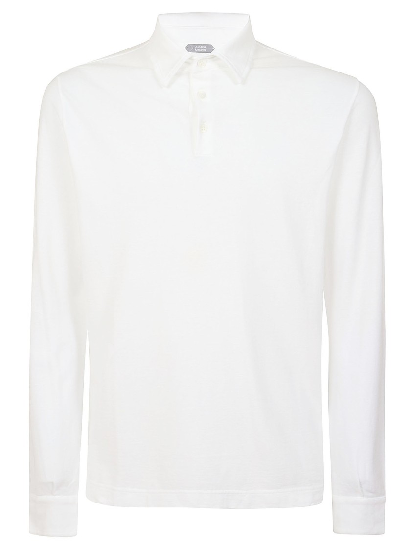Zanone Long-sleeve Polo Shirt With Buttoned Placket In White