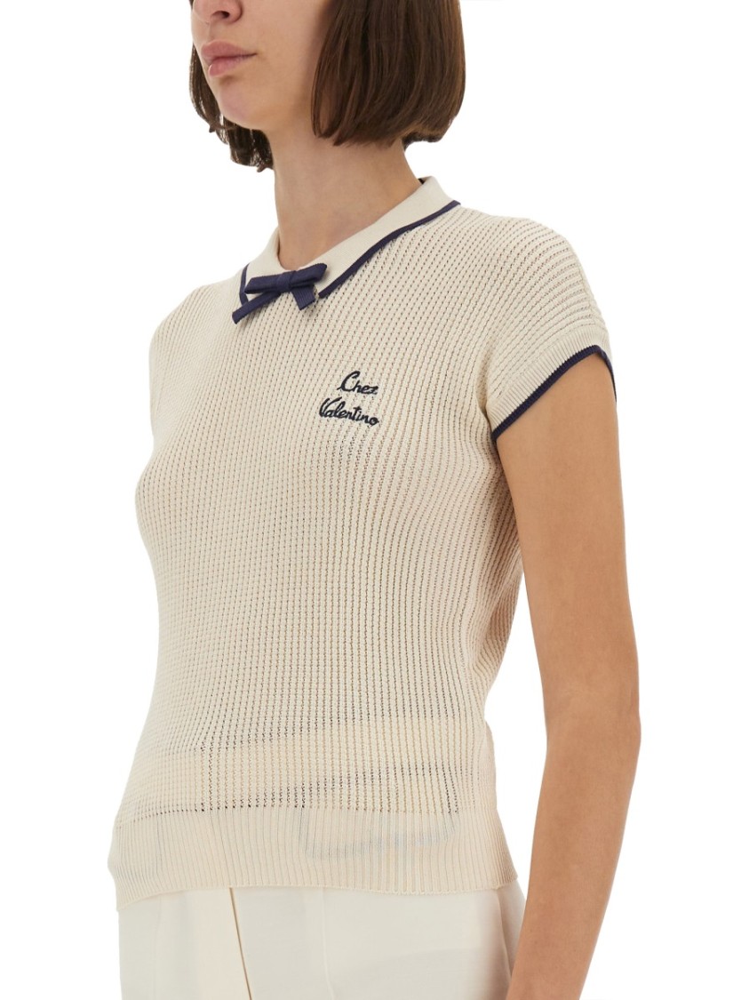 Tシャツ・カットソー Valentino Textured Knit Slim-Fit Top With Bow Detail Valentino Textured Knit Slim-fit Top With Bow Detail In