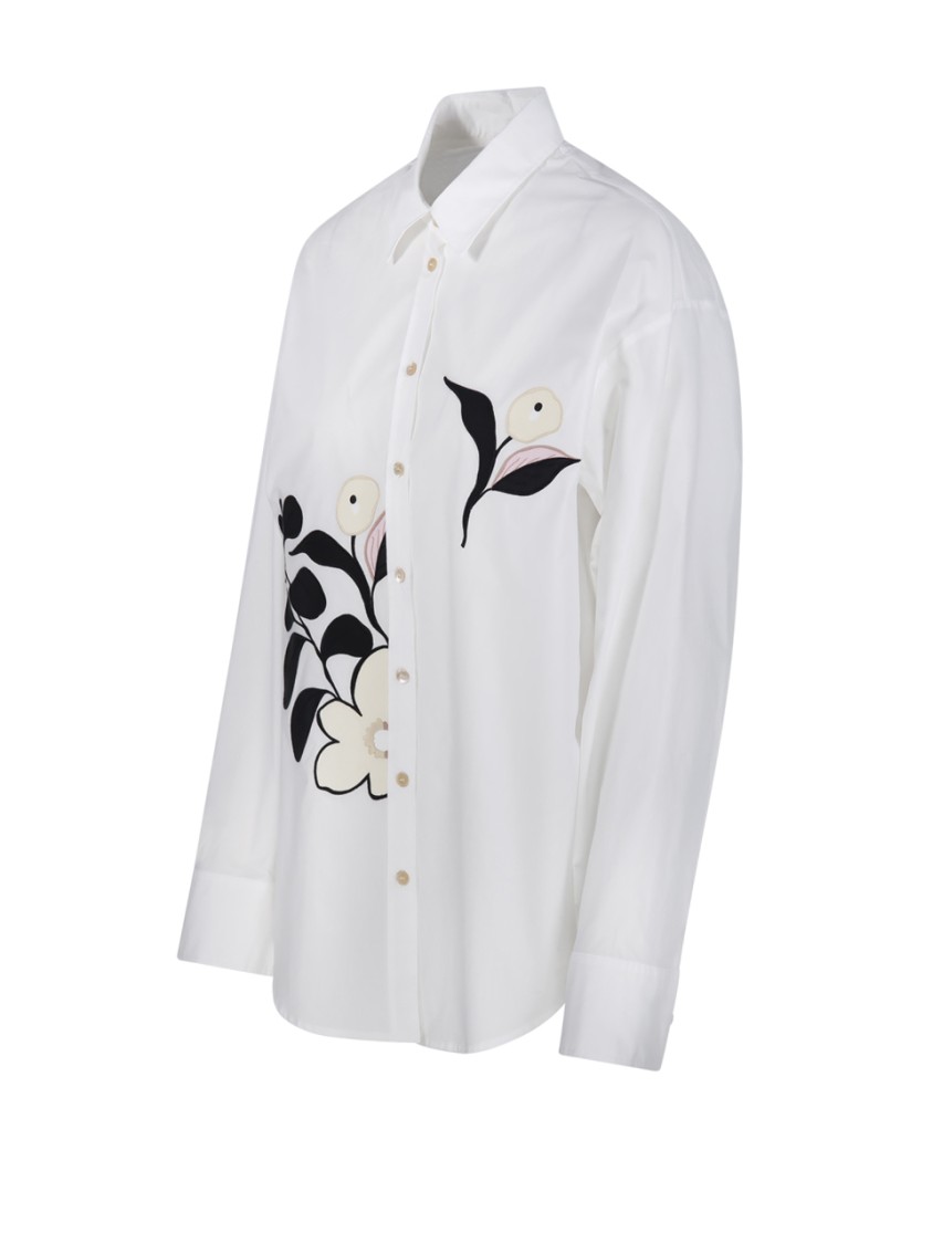 Forte Forte Floral Embroidered Cotton Shirt With Relaxed Fit In White