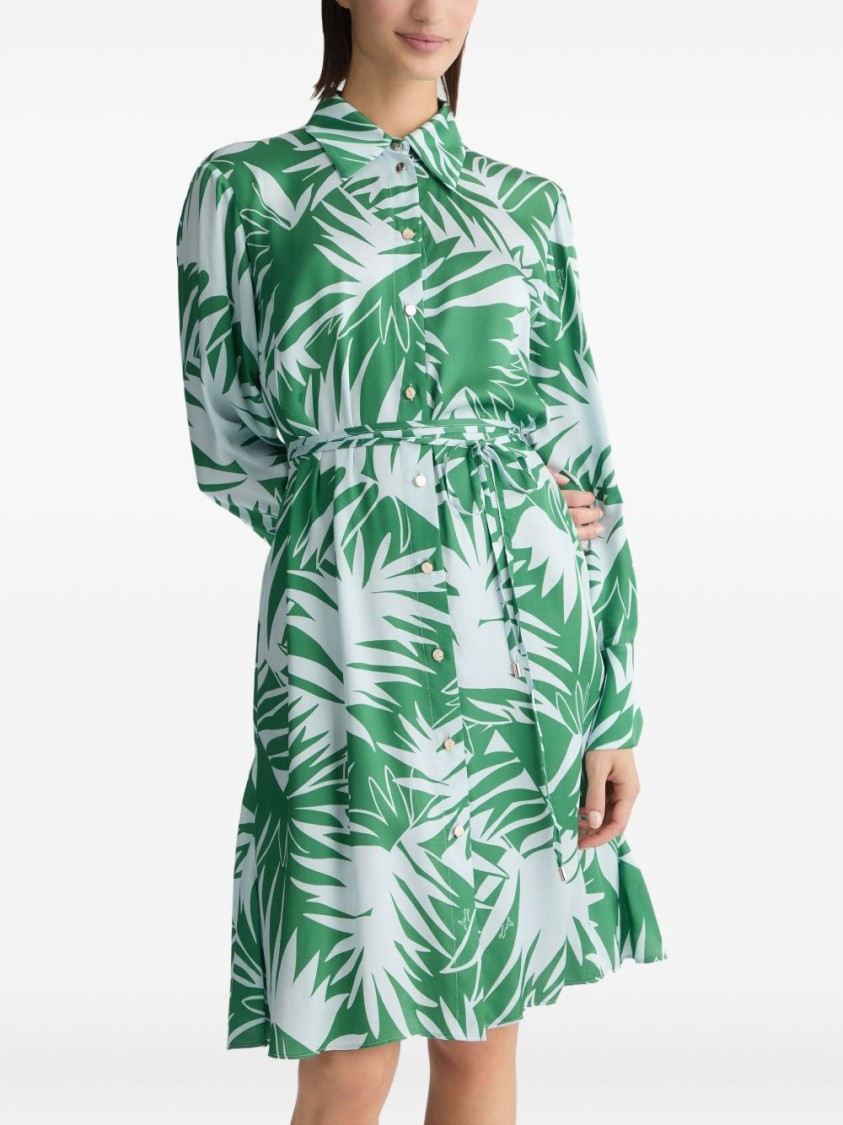 Liu •jo Mini Dress With Green And White Leaves Printed