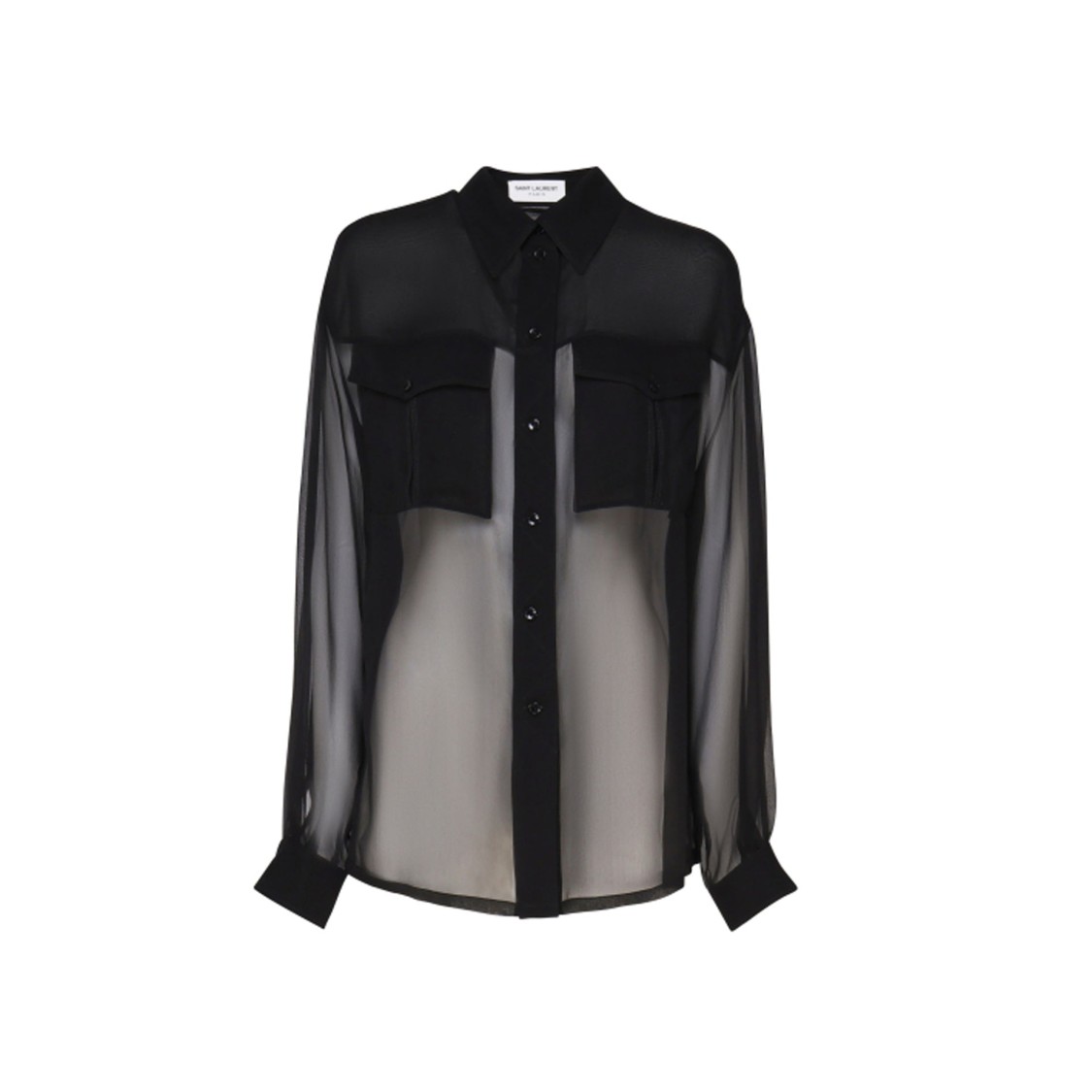 Saint Laurent Silk Crepe Muslin Shirt In Black
