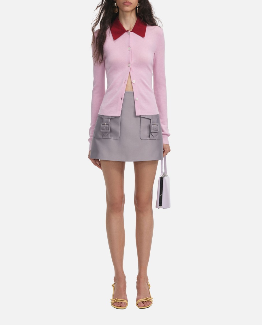 Self-portrait Wool Cardigan With Contrasting Collar In Pink