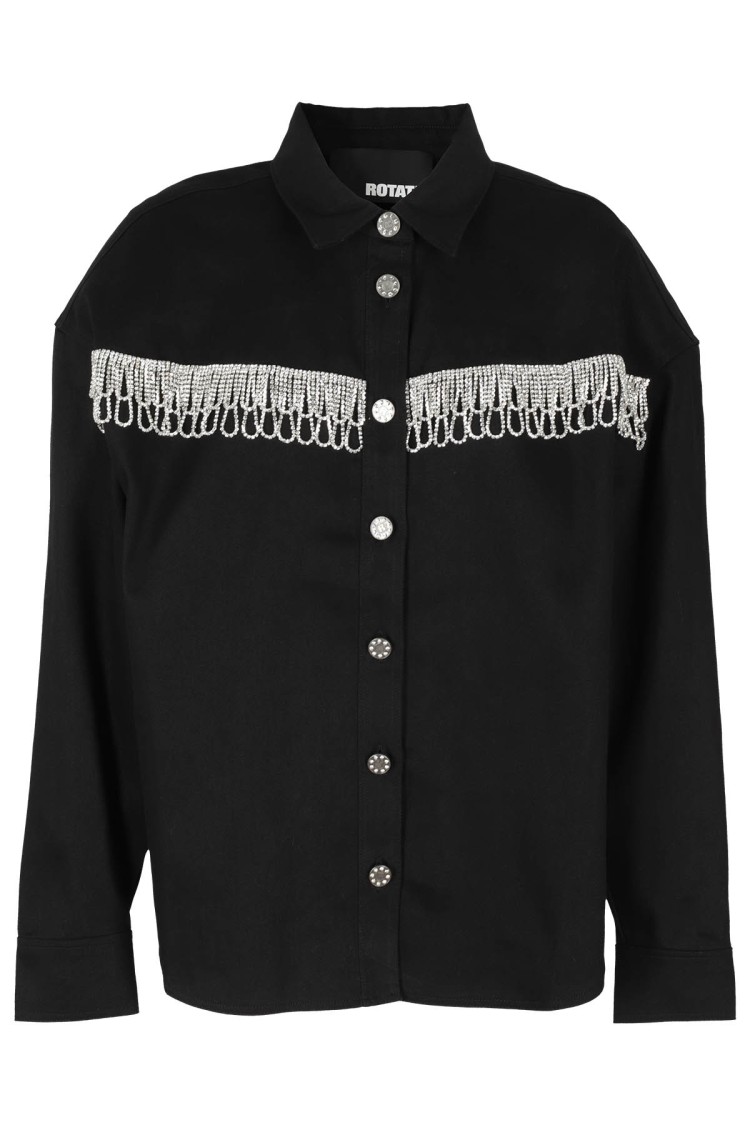 Rotate Birger Christensen Rotate Overshirt With Crystal Fringes In Black