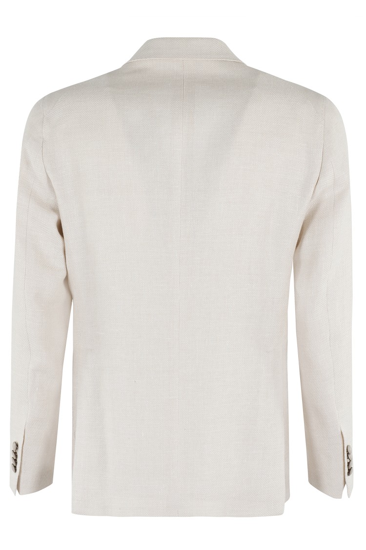 Shop Tagliatore Double Breasted Button T9 Wool Linen Jacket In White