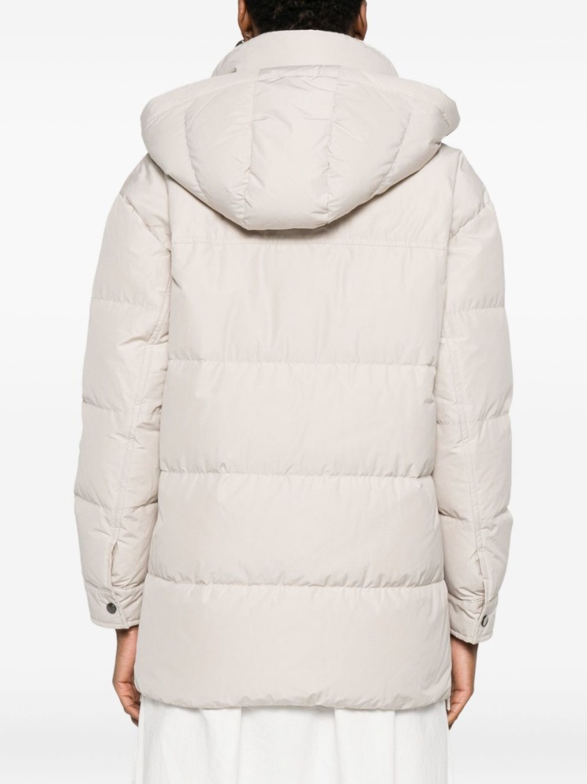 Brunello Cucinelli Nylon And Cotton Hooded Down Jacket In Neutral