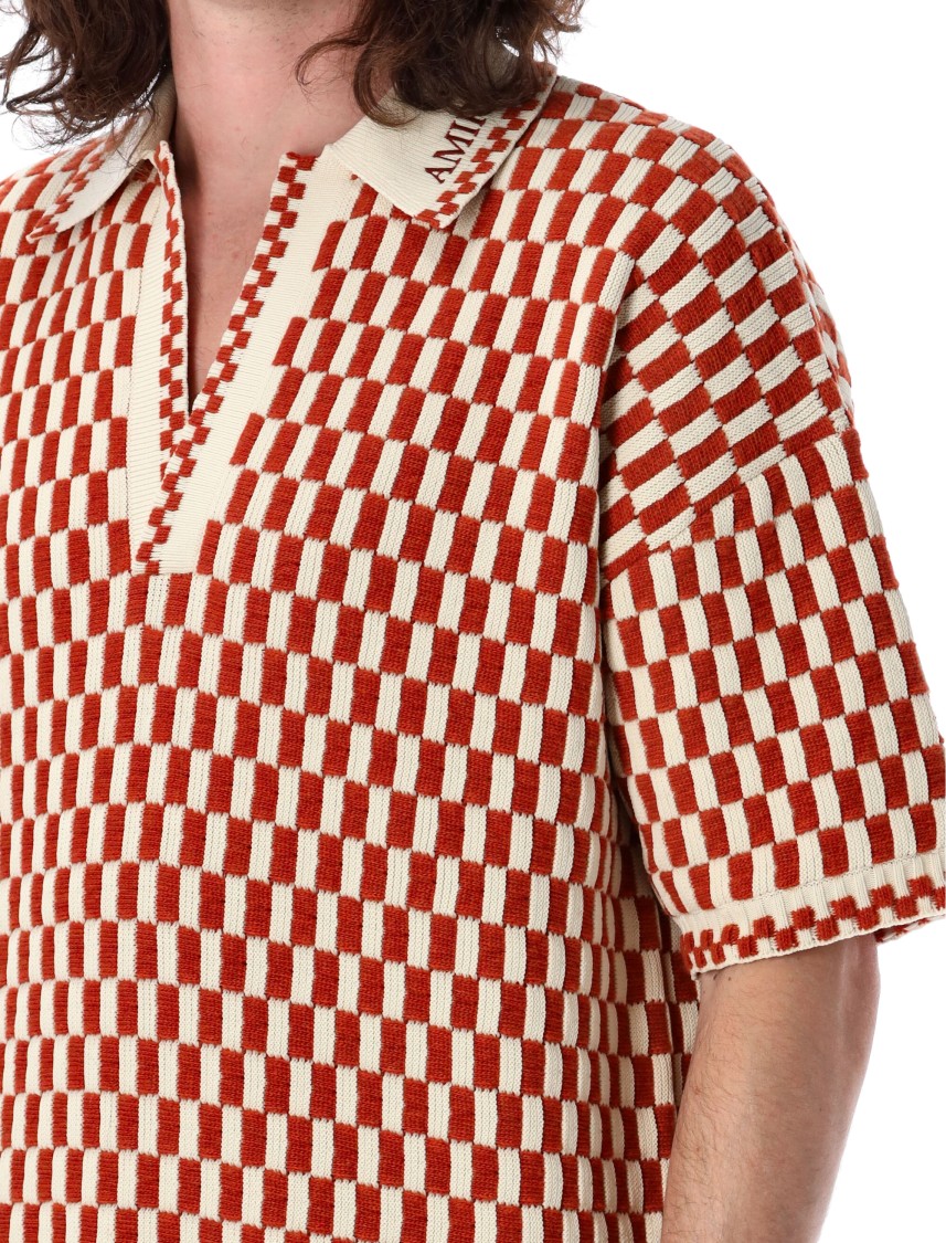 Amiri Orange Checkered Oversized Polo In Orange