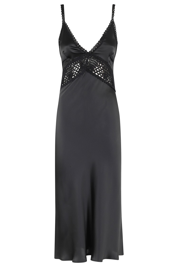 Semicouture Semi Couture Jacinta Satin Dress With Crochet Detailing In Black