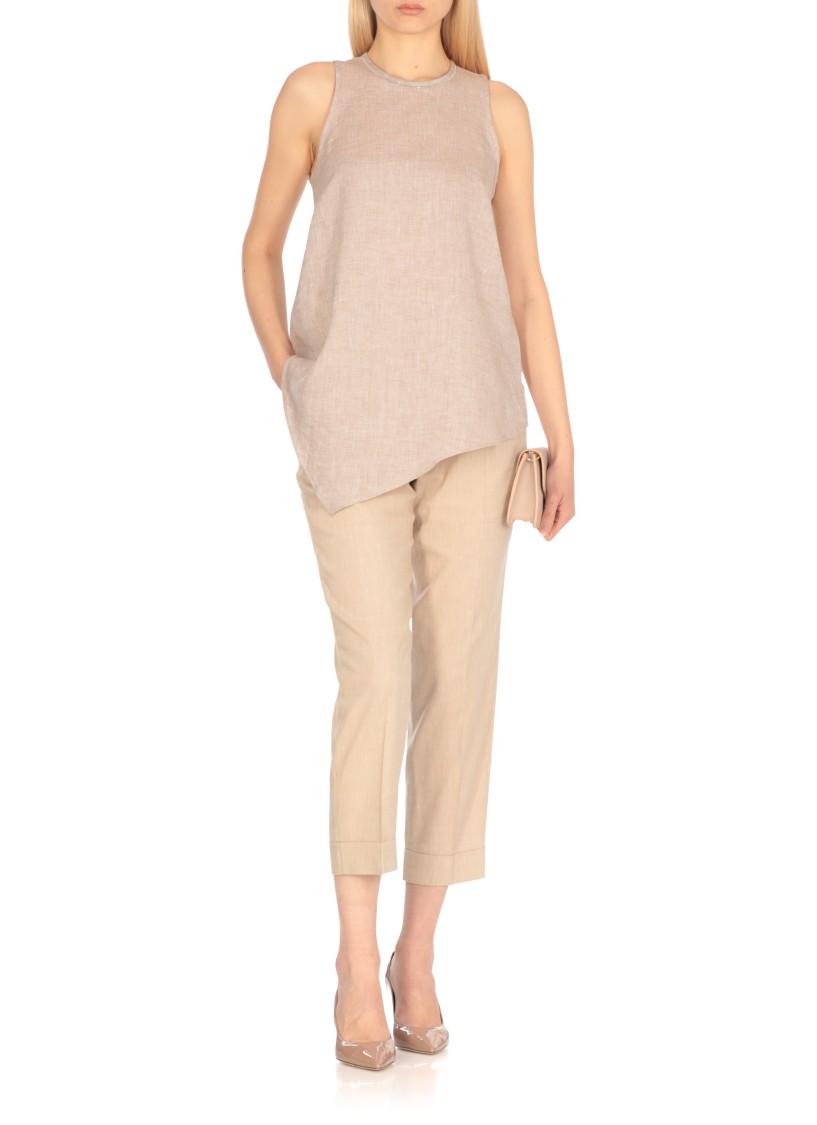 Shop Peserico Beige Linen Top In Neutrals