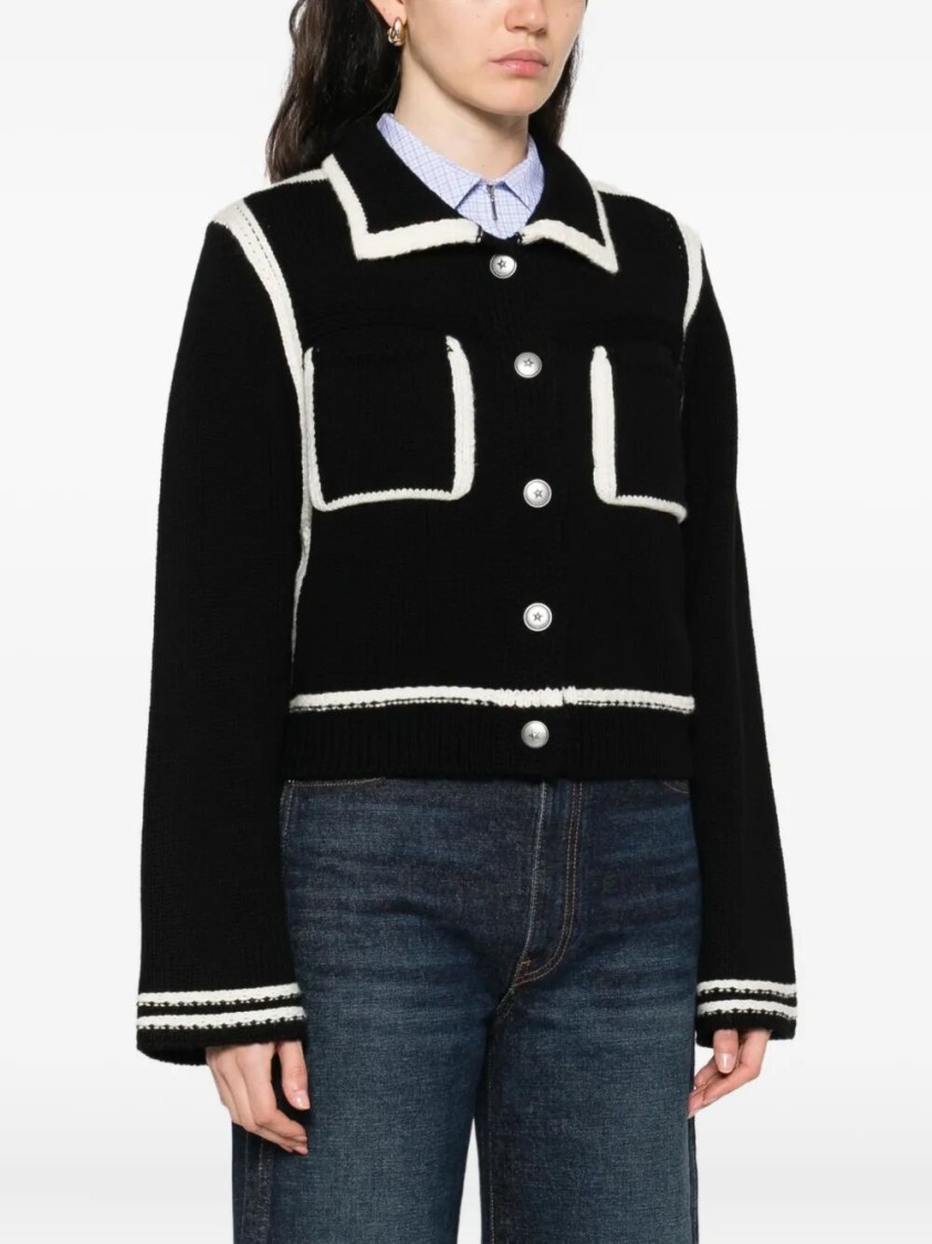 Pinko Sulcis Wool Collared Cardigan Sweater In Black
