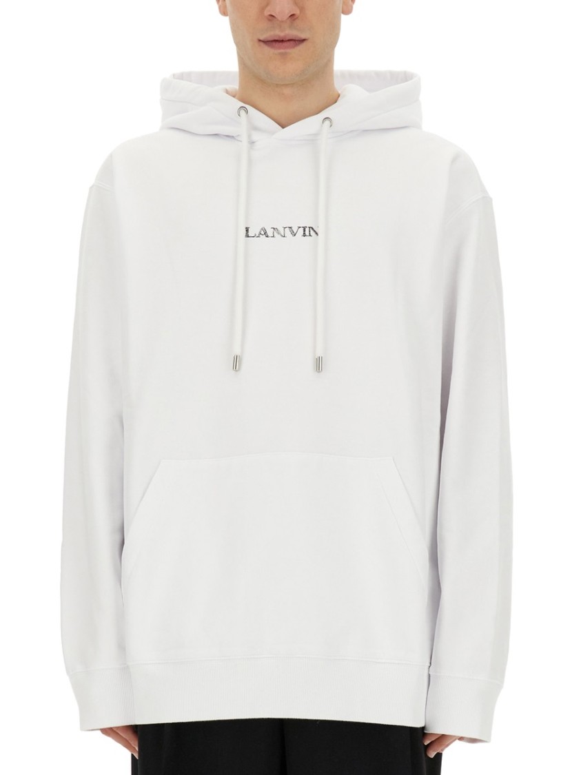 Lanvin Relaxed-fit Hooded Sweatshirt With Subtle Embroidery In White