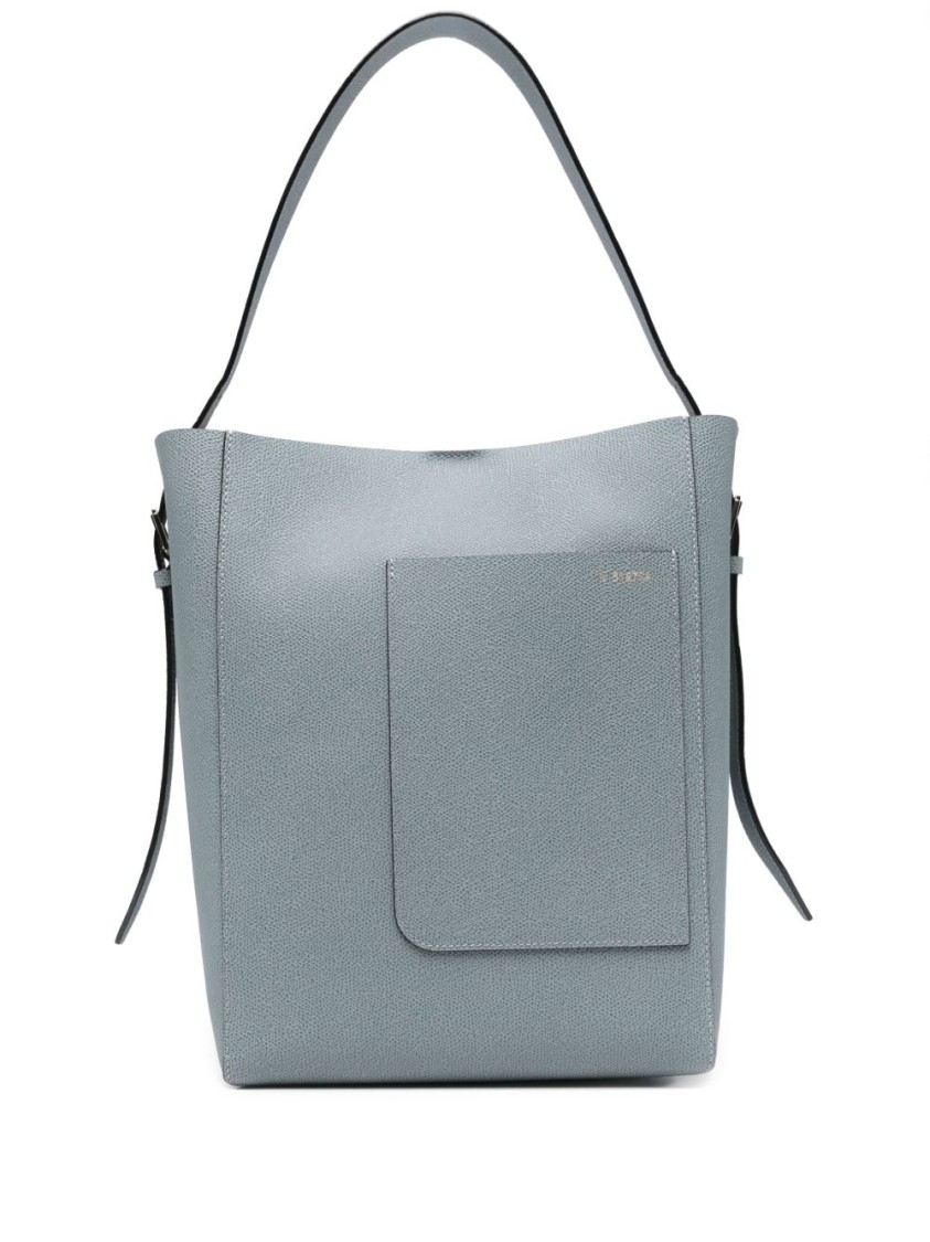 Valextra Steel Blue Leather Small Bucket Bag