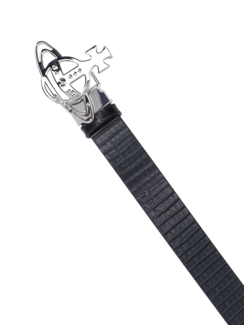Vivienne Westwood Reversible Crocodile Print And Black Leather Belt In Black