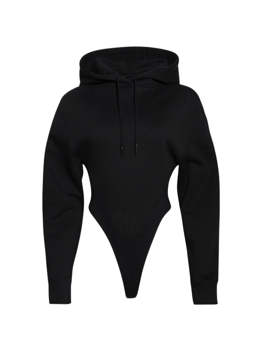 Shop Mugler Hooded Bodysuit Black