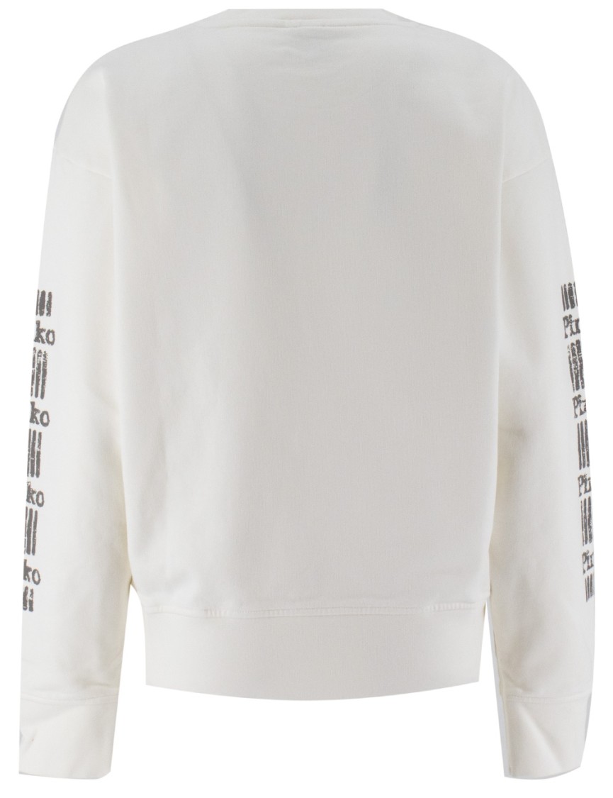 Pinko 'mindelo' White Sweatshirt With Logo Print On The Front And Sleeves In Cotton Woman In White