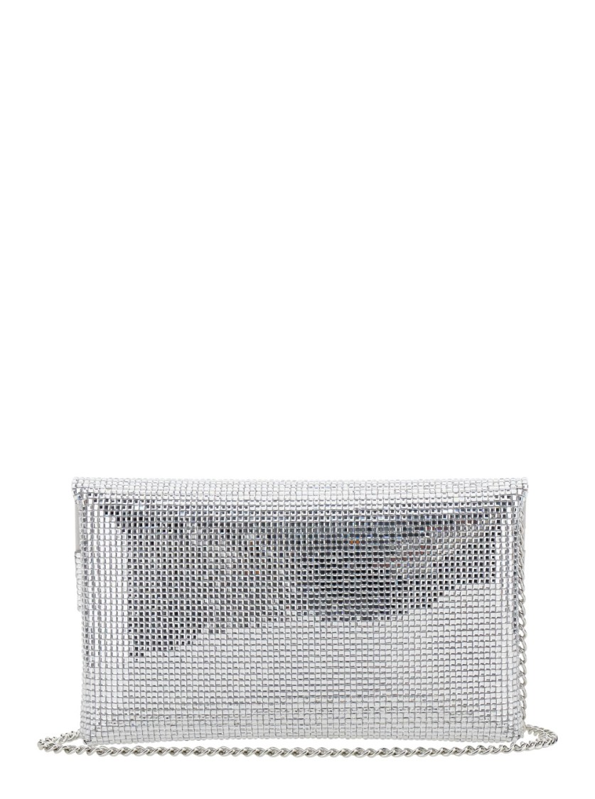 TWENTY FOUR HAITCH TWENTY FOURHAITCH SLEEK RECTANGULAR CLUTCH WITH METALLIC MESH AND CHAIN STRAP