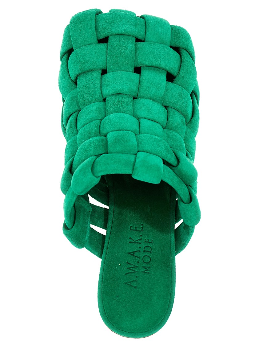 A.w.a.k.e. 'wilma Chubby' Mules In Green