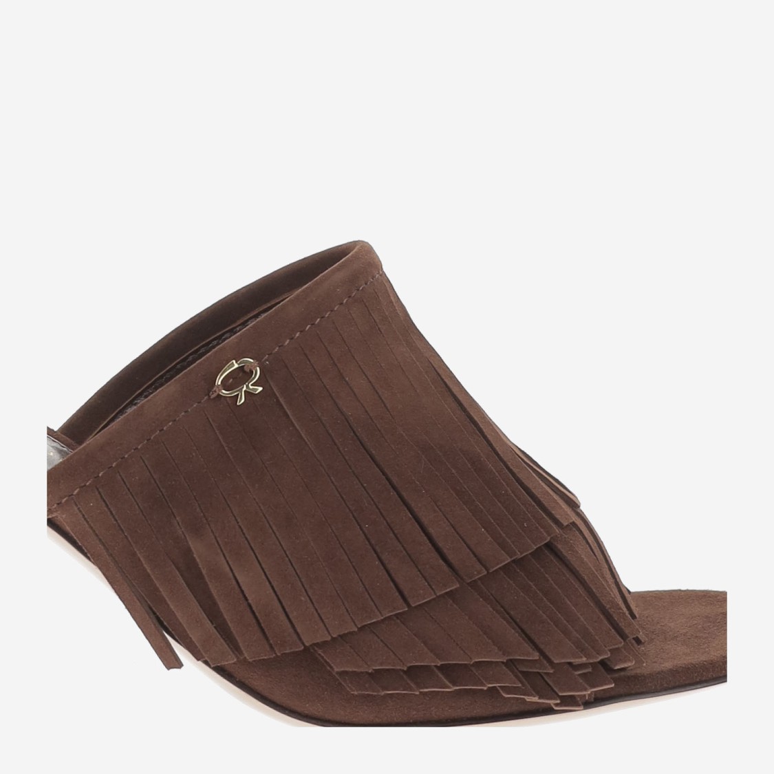 Gianvito Rossi Camoscio Fringe Mule Sandal In Brown