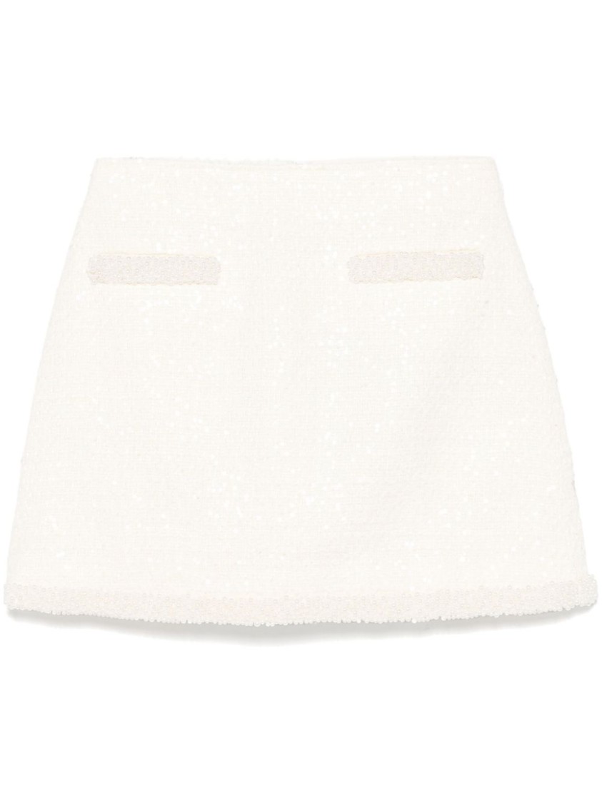 Self-portrait Sequined White Miniskirt With Hidden Zip Closure In White