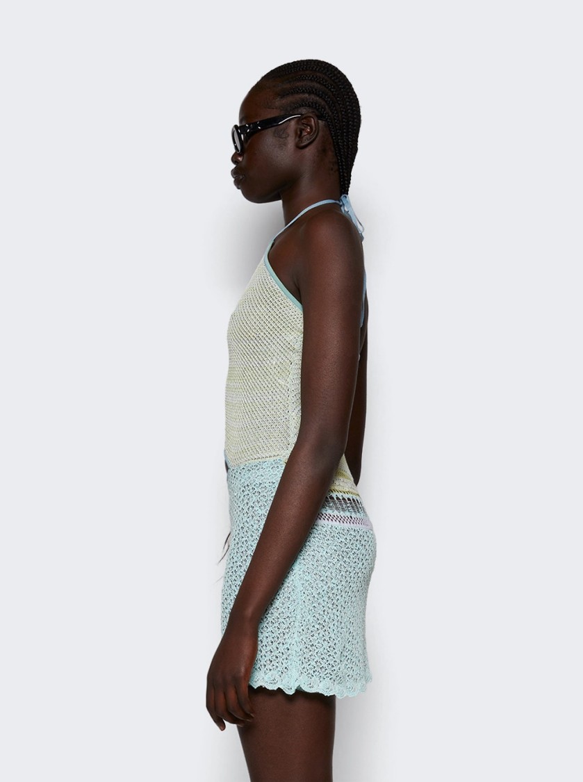 Roberta Einer Jasmine Sheer Knit Mini Dress Teal In Blue