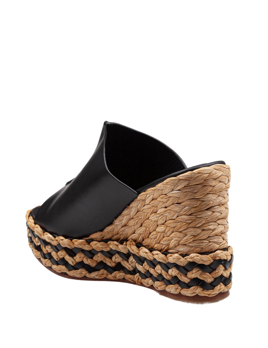 Paloma Barceló Paloma Ivane Leather Sandal With Raffia Wedge In Black