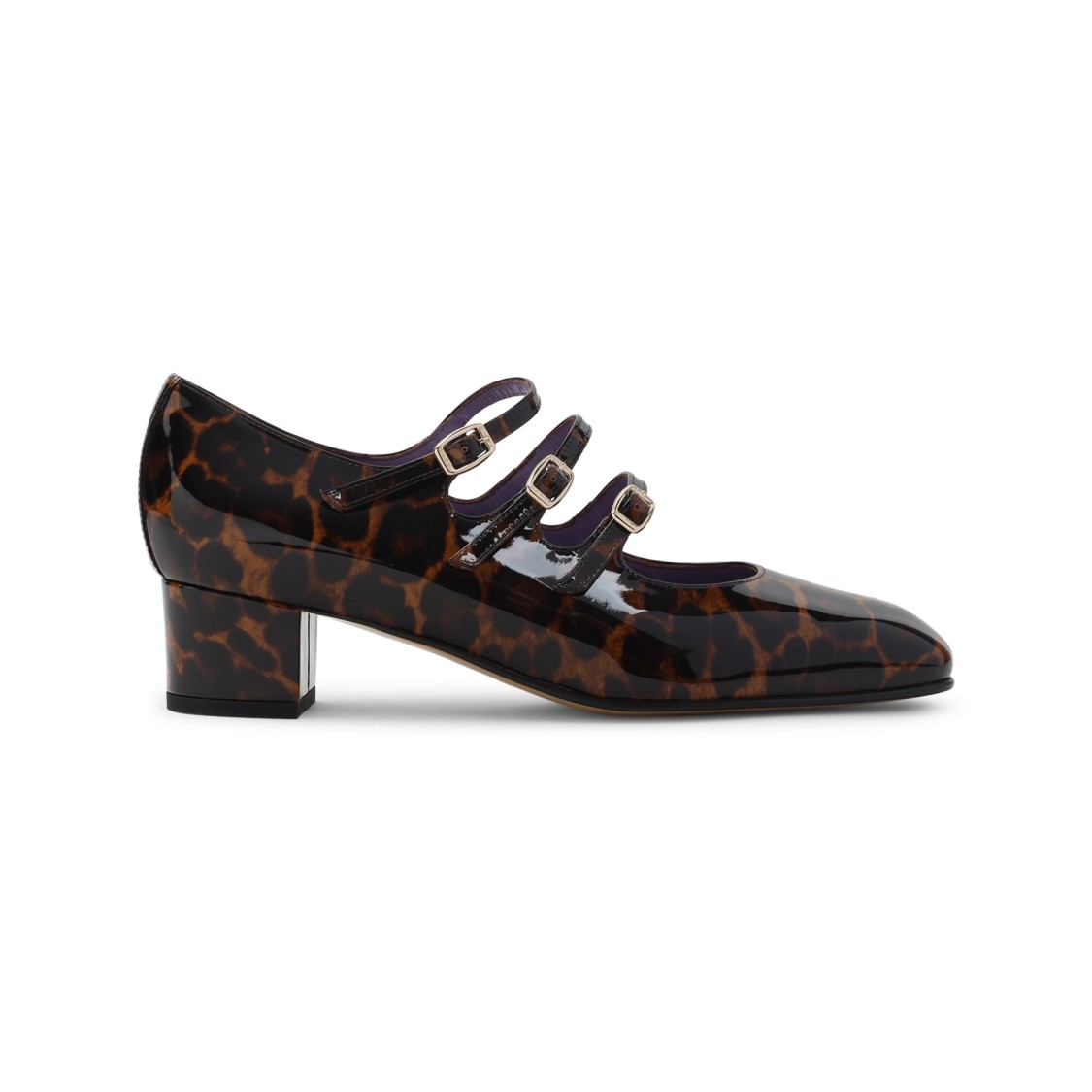 Carel Paris Kina Mary Jane Brown Leopard Patent Leather Pumps In Black