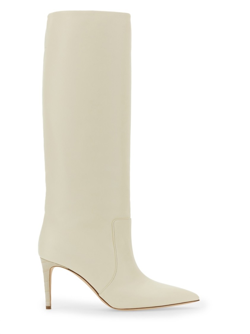 Paris Texas Knee-high Leather Boots With Pointed Toe In White