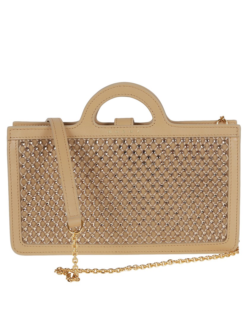 MARNI MARNI CALFSKIN LONG WALLET WITH RHINESTONE MESH