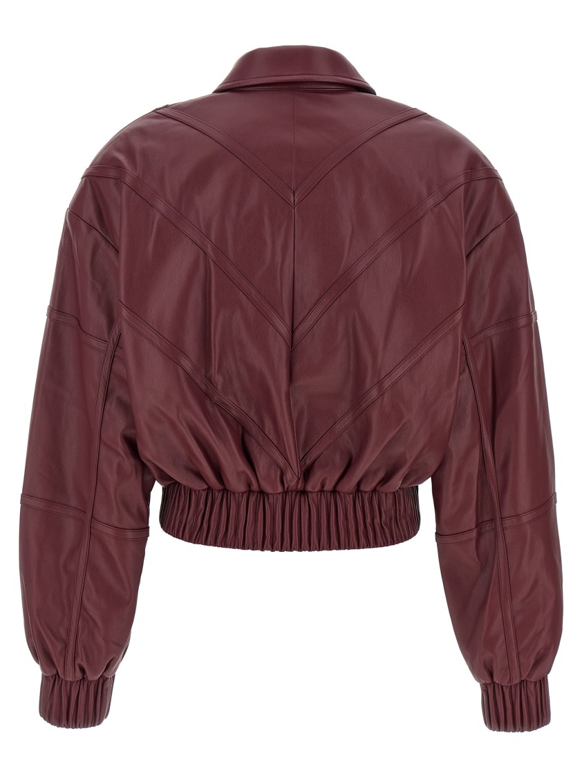 Rotate Birger Christensen Rotate Silk-finish Bomber Jacket With Ribbed Cuffs In Burgundy